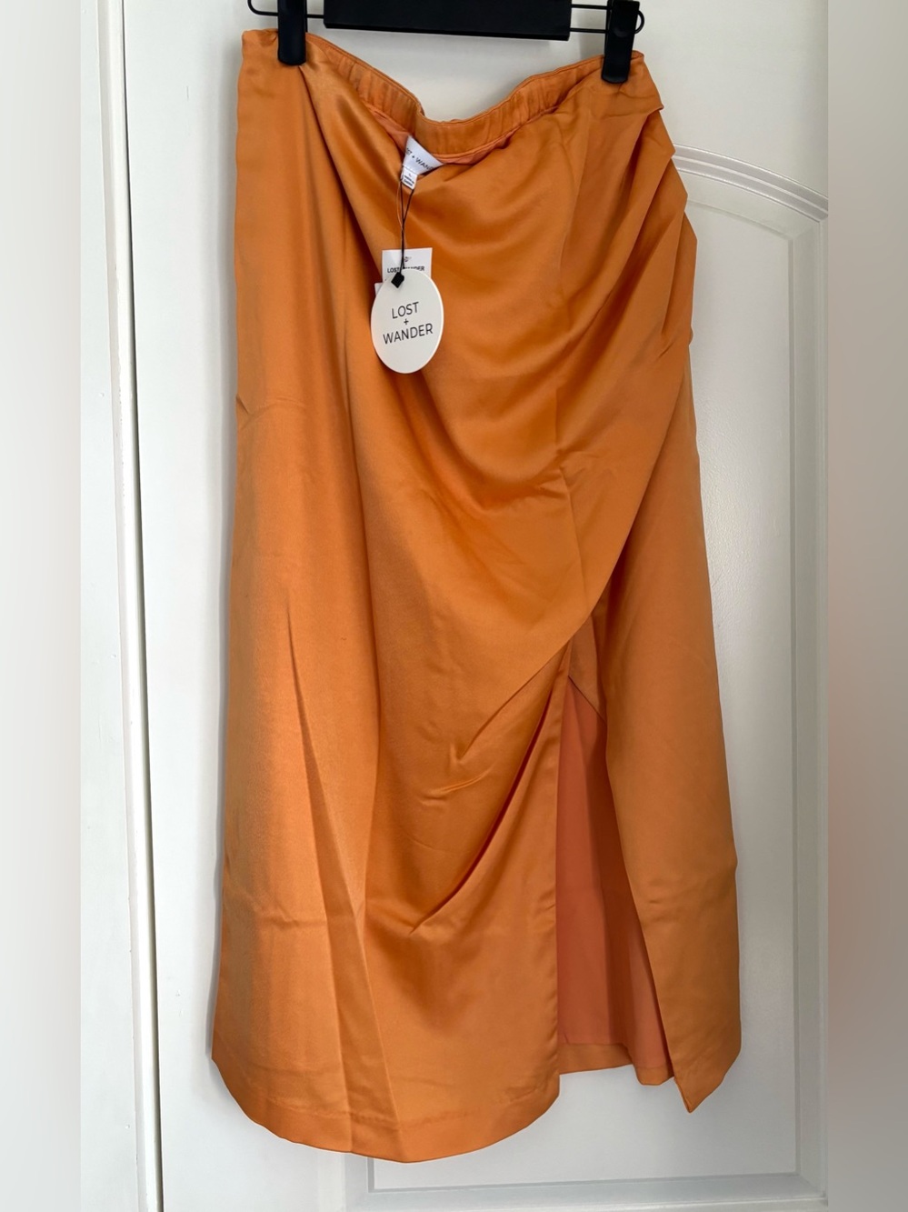 NWT Lost + Wander Tangerine Draped Wrap-Style Midi Skirt